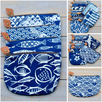 Börse Täschchen Make Up Tasche Kosmetiktasche Indigo 15,5 cm x 11 cm Baumwolle
