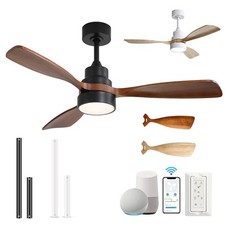 Smart Solid Wood Ceiling Fan with LED and APP/Voice/Remote Control Quiet Motor