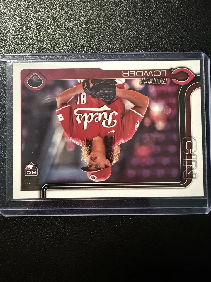 2025 Topps Series 1 - Rhett Lowder #205 Golden Mirror Image Variation (RC) Reds - Image 3 of 4