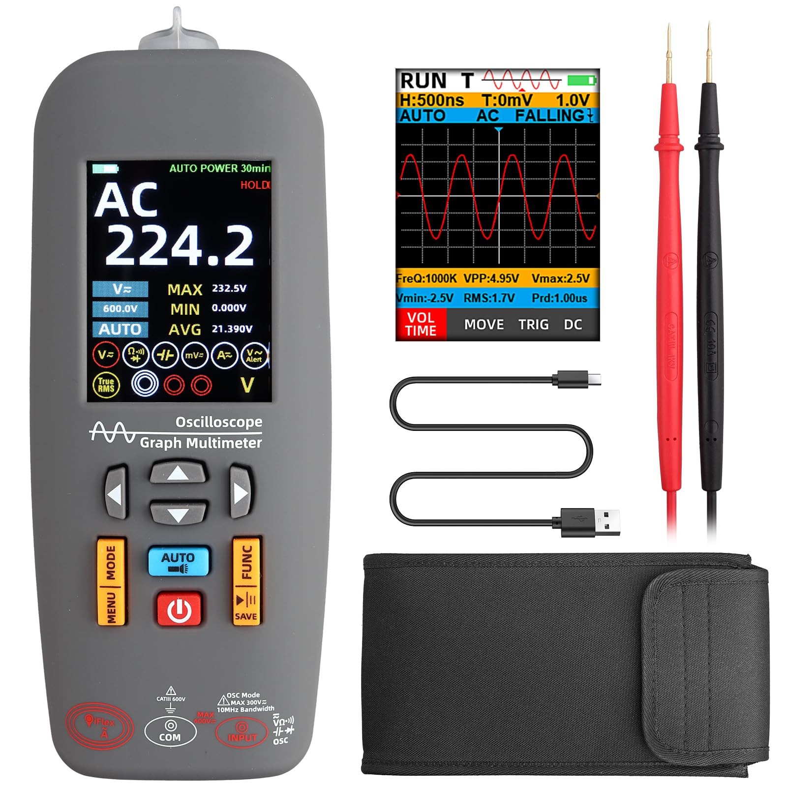 Handheld Digital Oscilloscope Multimeter Voltage Tester 3-in-1&comma;10MHz Bandwidt&period;&period;&period;