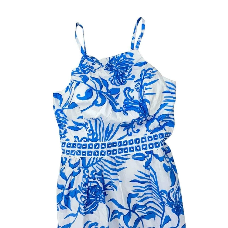 Lilly Pulitzer Maxi Dress Blue Floral Print Tiered Ruffle Spaghetti Straps - Image 3 of 4