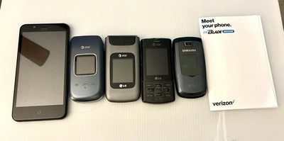 Lot Of 5 Vintage Phones 3 Flip Phones 1 Blade & 1 Slide For Parts Movie Props