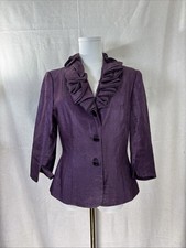 Adrianna Papell Evening Purple Jacket W/Ruffled Collar V Neckline Womens Size 10