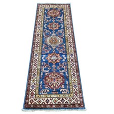 2'1"x6' Blue Afghan Super Kazak Hand Knotted Pure Wool Narrow Runner Rug 21970