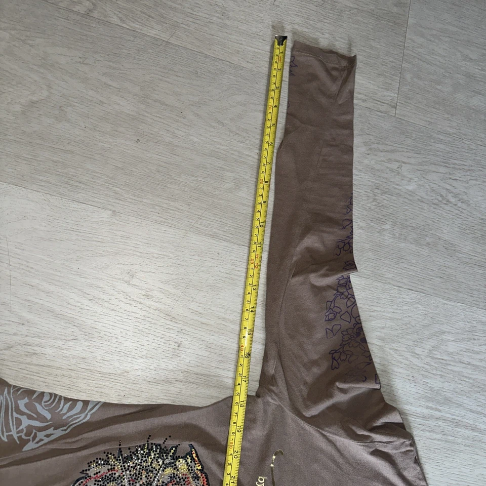 Camisa para mujer vintage Ed Hardy tatuaje manga larga tachonada tigre talla S beige Foto 4 de 4