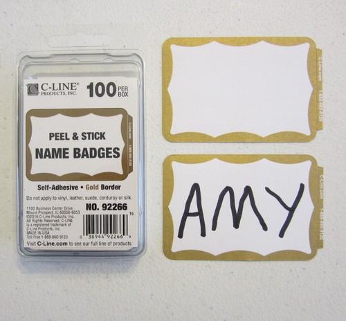200 GOLD BORDER BADGES NAME TAGS LABELS ID STICKERS PEEL AND STICK ADHESIVE - Picture 7 of 8