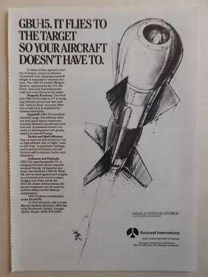 9/1987 PUB ROCKWELL MISSILE SYSTEMS BOMBE GBU-15 GUIDED WEAPON ORIGINAL AD