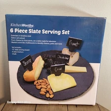 Kitchen Worthy 12" Serving Board Set Natural Slate Entertain in Style Gray