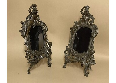Paar antike Jugendstil Bilderrahmen Metallguss & adonisiertes Kupfer um 1900