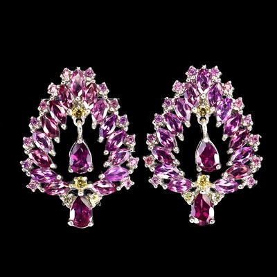 Valentine 925 Silver Earrings Pear Rhodolite Garnet Sapphire Gemstone Jewelry