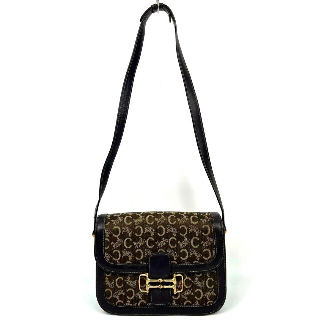 Borsa a tracolla CELINE hardware oro punta di cavallo pelle marrone vintage GIAPPONE originale