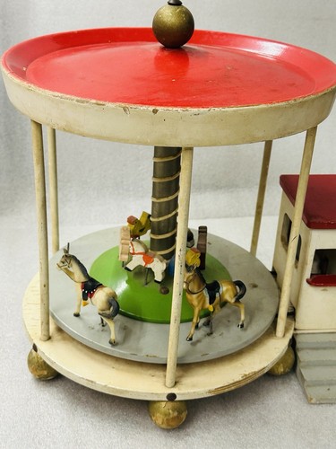 old large WOODEN spinning CAROUSEL Merry Go Round w Musicbox Erzgebirge? Restore - Picture 7 of 8
