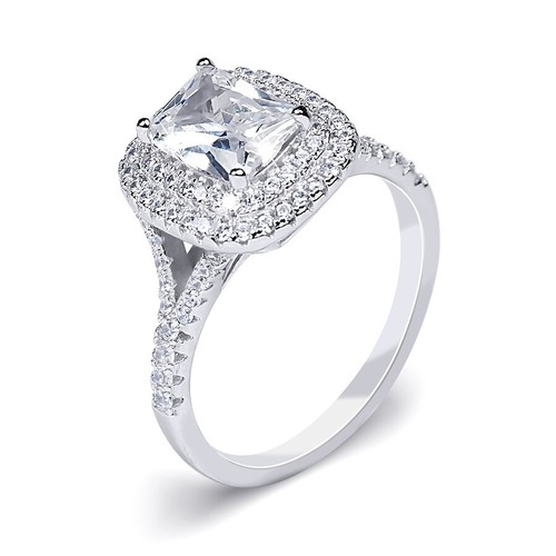 Anillo de promesa de compromiso corte esmeralda de 1,75 quilates media caña doble halo fila tamaño 5-9 - Imagen 2 de 4