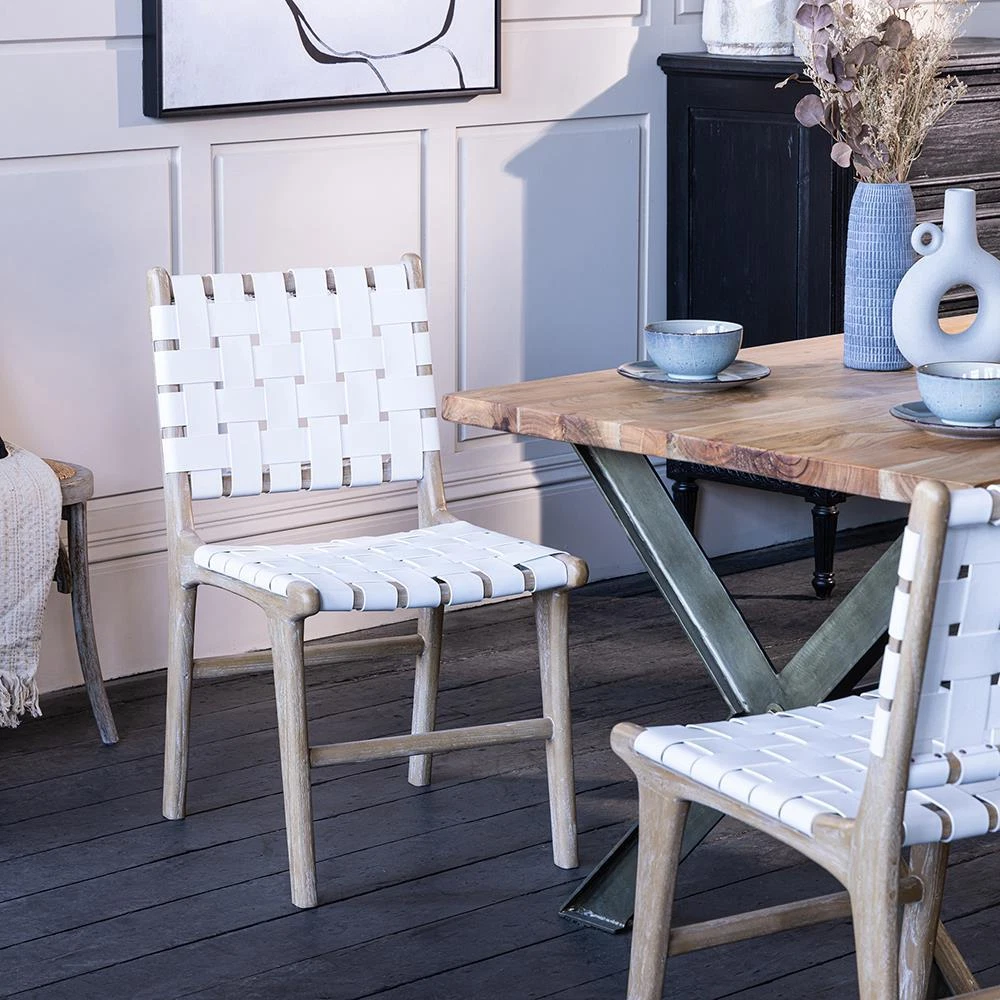 White leather cheap strap chair