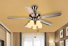 European Retro Style 56" metal blade, remote-control ceiling fan with 5 lamps
