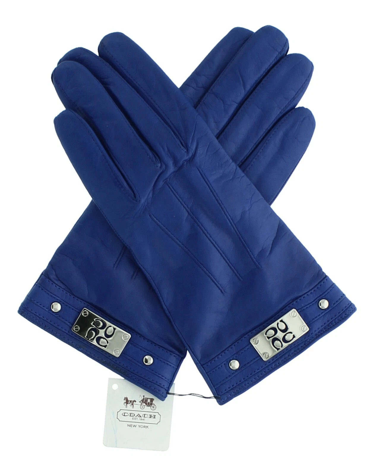 Coach Women's Leather Gloves 82815, Leather Pleated Gloves, "C" Logo, MSRP $138