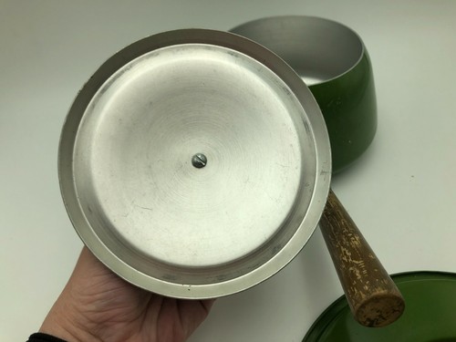 Vtg Green Avocado MCM Wood Handle Fondue Pot Platter Plate Kitchen Prop Decor - Picture 6 of 9