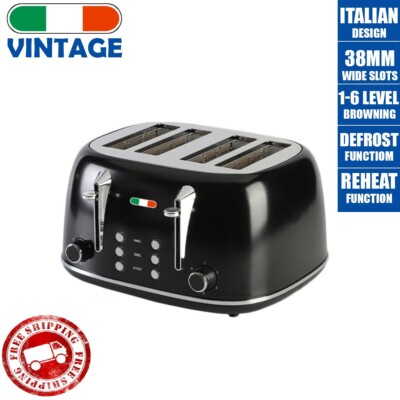 Vintage Electric slice Toaster Black Stainless Steel 1650W not