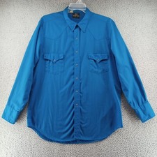 Sears Shirt Mens XL 17-17 1/2 Western Wear Blue Pearl Snap Vintage Cowboy Rodeo