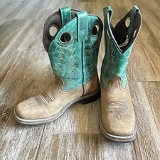 Smoky Mountain Cowboy Boots Kids Unisex Teal Brown Youth Size 2R Style 3851C
