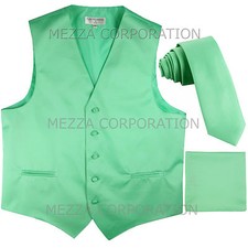 New Men's Vesuvio Napoli Tuxedo Vest 2.5" Skinny Necktie set party Aqua Green