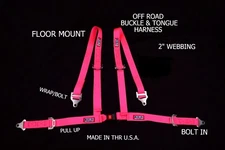 RJS RACING OFF ROAD HARNESS FLOOR MOUNT BUGGY BELT 4 POINT HOT PINK SAND RAIL