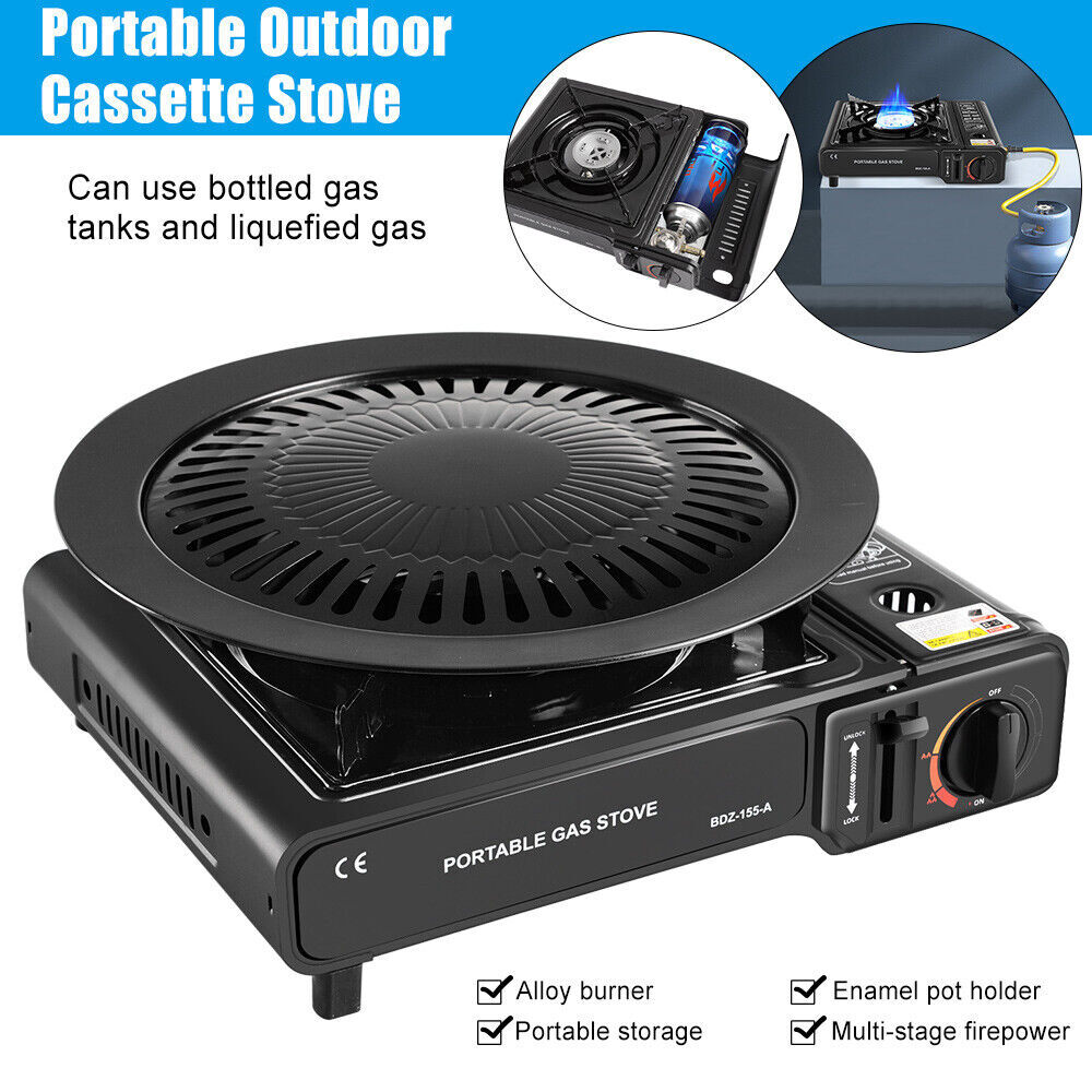 Gaskocher Campingkocher 2-in-1 LPG Anschluss Herd Gasflaschen Grillplatte  Grill | eBay