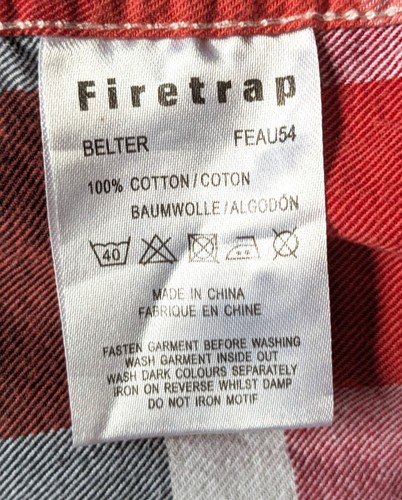 FIRETRAP Blue Red Check Buttoned Shirt Sx XL Long Sleeve Pockets Country Western - Picture 6 of 8