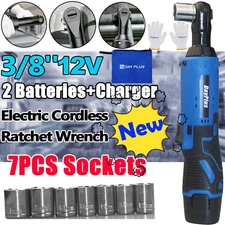 Electric Cordless Right Ratchet Angle Wrench 3/8'' 12V Power Tool 2 Battery NEW