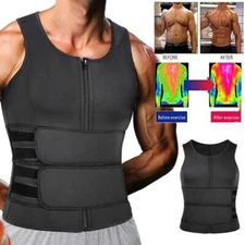 Men's Sweat Sauna Waist Trainer Zip Vest Male Belly Compression Slim Shaper Tops