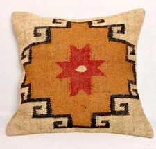 Home Décor Kilim Jute Throw 18" Pillow Case Vintage Wool Handmade Cushion Cover 
