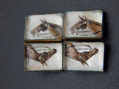 Gemelos de caballo vintage pintados al revés ecuestres de mediados de siglo intaglio (TF1120) - Imagen 8 de 8
