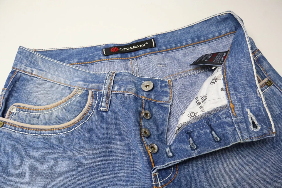 Bigotes Cipo & Baxx para hombre W30/L32 azul desteñido botón recto mosca Foto 4 de 4