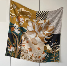 Pure 14 Momme Twill Silk Bandanna Scarf Wrap Big flower Print Square Shawl 35"