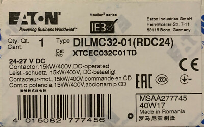 EATON MOELLER DILMC32 01 RDC24 3 Pol 24-27 VDC 40 A Contactor XTCEC032C01TD  