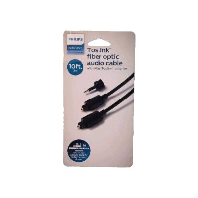 Philips Toslink Fiber Optic Audio Cable 10 ft Black SWA9221A/27 w/Mini Adapter