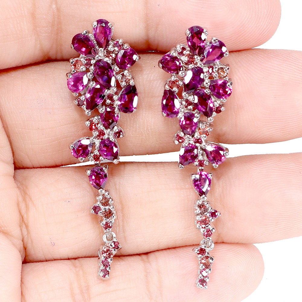 925 Sterling Silver Earrings Pear Rhodolite Garnet 5x3mm Sapphire Gemstone