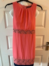 Red London Coral & Navy Lace Panel Dress Size Medium (10)