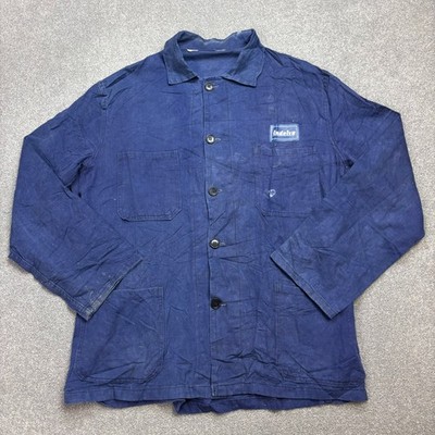 Französische Jacke Erwachsene Large blau Vintage Arbeitskleidung Canvas Utili...