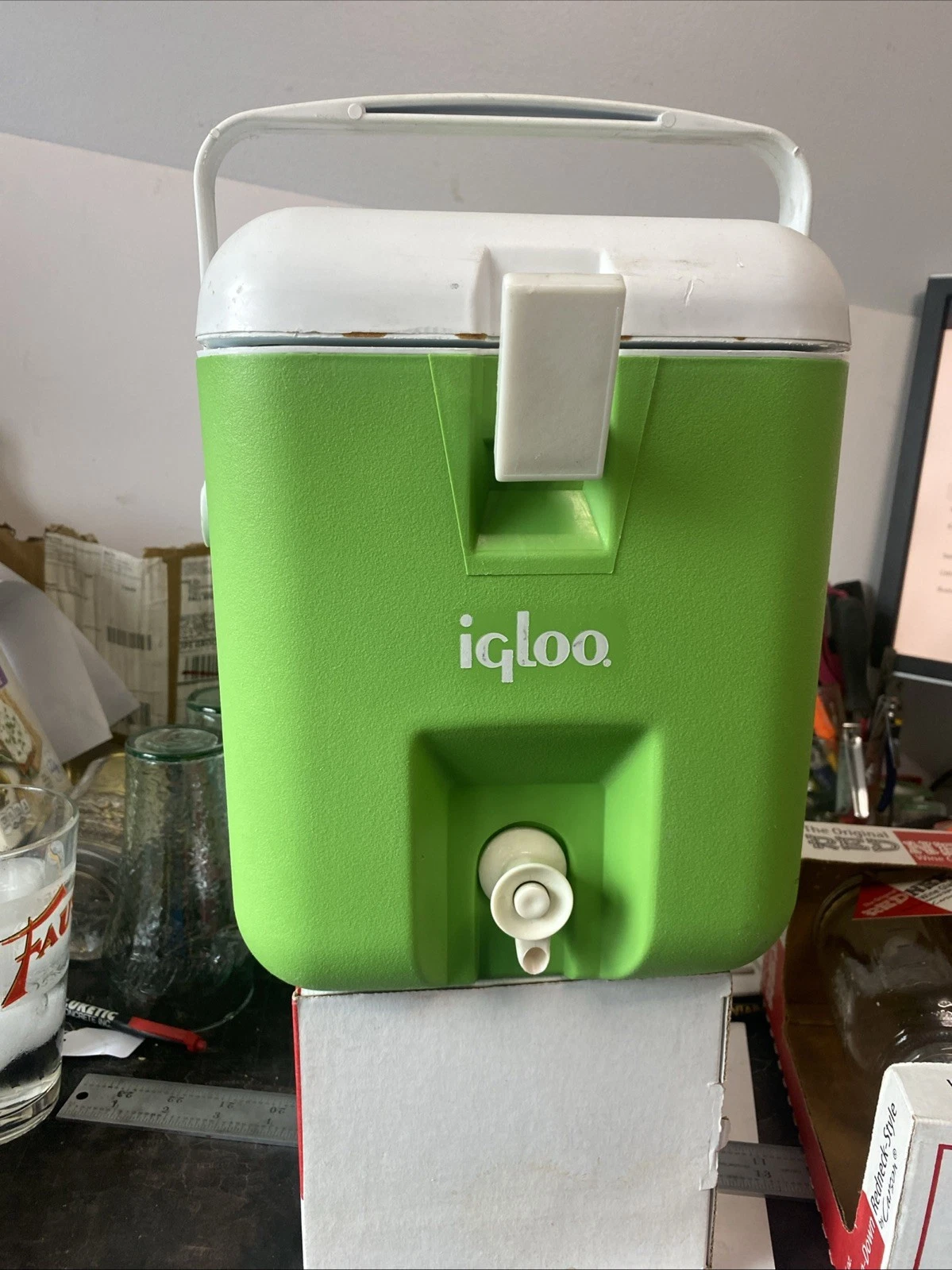 Vintage Igloo 1-Gallon Cube Water Cooler Lime Green Beverage Jug w/Spout