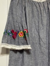 Beach Lunch Lounge off-shoulder striped dress-bell sleeves-floral embroidery XL