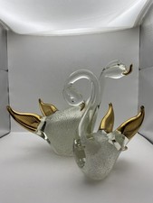 2 x Large Murano Bell Glass Swans Silver Sommerso 24k Gold 2.2kg Sacca Serenella