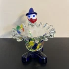Vintage Murano Style Art Blown Glass Clown Candy Trinket Dish Ruffled Edge bowl
