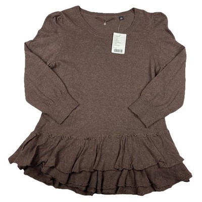 NWT Anthropologie Tiered Ruffle Sweater Dress Women s Large Cocoa Brown Boho