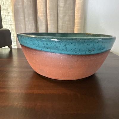 Signed Studio Pottery Bowl 8  Handmade Stoneware Teal Blue Speckled Glaze 