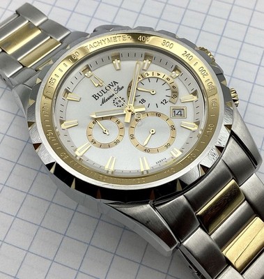 Bulova Marine Star 98B014 Two-Tone Japan Chrono White Dial  display picture 2