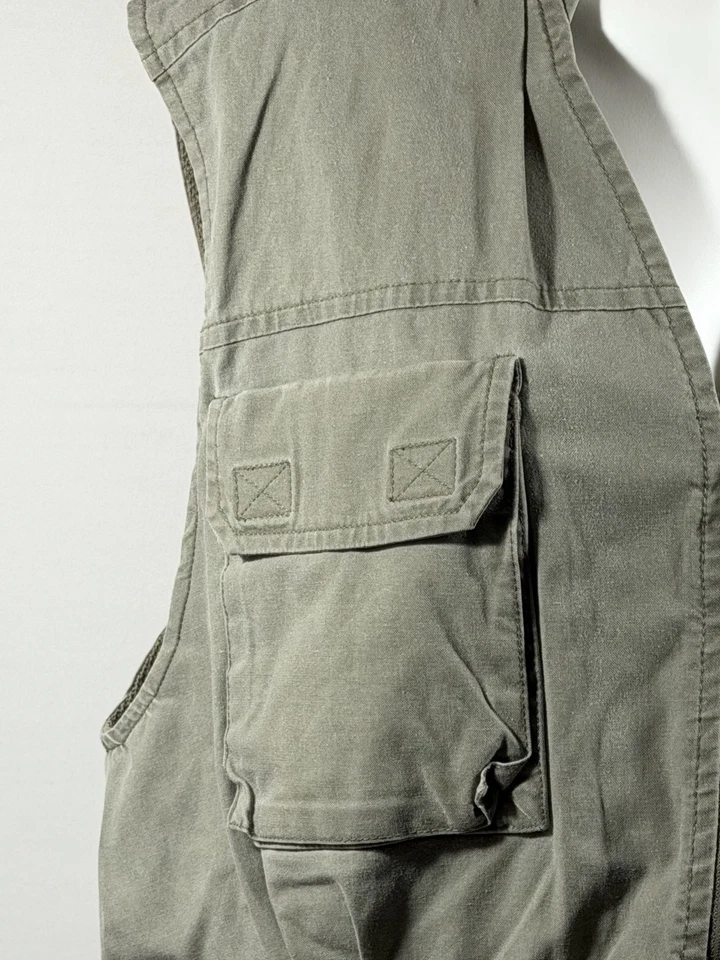 LL Bean Outdoor Vest Mens Large Green 100% Cotton Mesh Lined Full Zip - Image 4 of 4