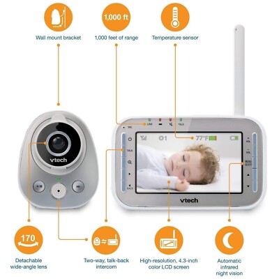 VTech VM342 Safe & Sound Wirelss Day/Night Video Baby Monitor - 1000ft Range