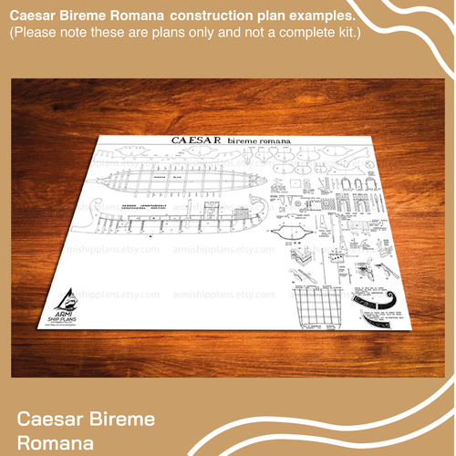 Caesar Roman Bireme Wooden Ship Model Draft Plans | 2 Tif Files| DIGITAL PLANS - Photo 5 sur 8
