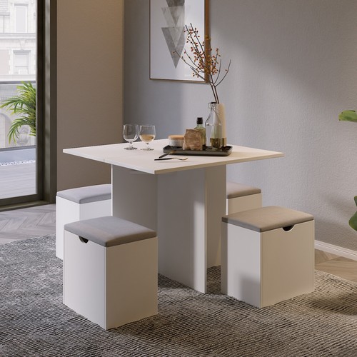 Mondeer Wooden Dining Table and Chairs Set with Storage Cushion Space Saving - Picture 11 of 24
